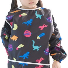 BEBE CHOUETTE 圖案一體式無袖美術圍裙袖套組, 霓虹恐龍