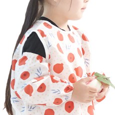 BEBE CHOUETTE 圖案一體式無袖美術圍裙袖套組, 石榴