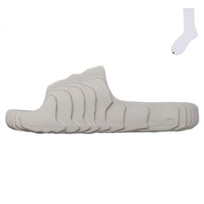 adidas Adilette 22 拖鞋 HQ4670 + Welldone 襪子組, 225, 淺棕色(拖鞋), 白色(襪子)