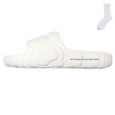 adidas 愛迪達 女款 Adilette 22 拖鞋 IG8263 + Welldone 標準長襪組, 雲朵白 + 白色, 225