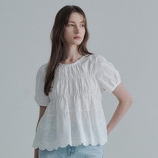 에이비에프지 여성용 펀칭 레이스 셔링 반팔 블라우스 AFZ5MB42