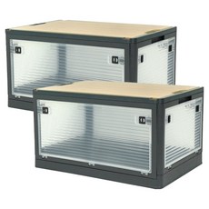 스페이스에디터 5면 개방도어 폴딩 리빙박스, 그레이+우드상판, 2개