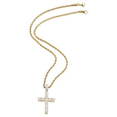 Enrich 男士簡約十字架項鍊 60.96cm, 1個, 金色 01 + 不鏽鋼麻花鍊