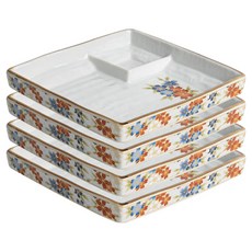 일본풍 나눔 회 초밥 접시 정사각, 골드사쿠라, 4개