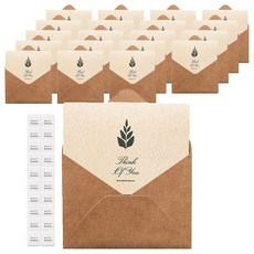 Eumes 復古留言卡 + 信封 + 貼紙組, 葉子(卡片, 信封), 隨機出貨(貼紙), 20套