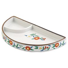 日式分隔生魚片壽司盤 半月形, 白色山茶花, 1個