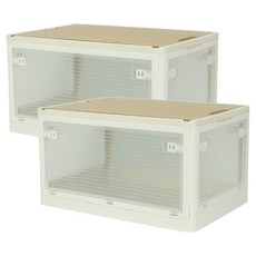 스페이스에디터 5면 개방도어 폴딩 리빙박스, 아이보리+우드상판, 2개