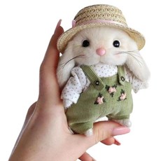 純貞可愛的日常物品兔子玩偶鑰匙圈, 1個, 白色 + 綠色, 15cm