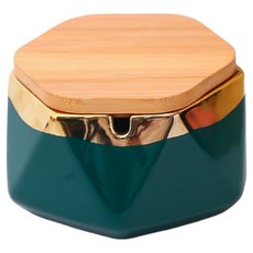 Cashrich 彩色設計菸灰缸 11.6 x 5.8 cm + 附蓋套組, 1個, 深綠色 + 金色