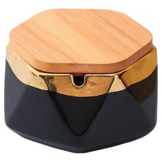 Cashrich 彩色設計菸灰缸 11.6 x 5.8 cm + 附蓋套組, 1個, 黑色 + 金色