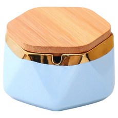 Cashrich 彩色設計菸灰缸 11.6 x 5.8 cm + 附蓋套組, 1個, 天藍色 + 金色