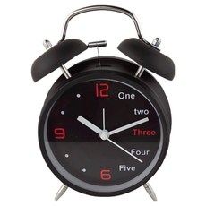 微笑可愛指針式桌上型鬧鐘 10.5 x 5.5 x 16.5 cm, 全黑色