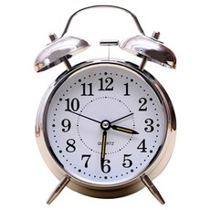 微笑可愛指針式桌上型鬧鐘 10.5 x 5.5 x 16.5 cm, 白青銅色