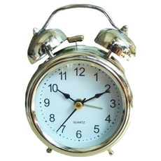 微笑可愛指針式桌上型鬧鐘 8.2 x 4.5 x 11.5 cm, 白銅色