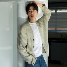 TNGT 男款半寬鬆短版毛圈紡V領開襟衫 TNSW4E101E20