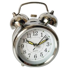 微笑可愛指針式桌上型鬧鐘 8.2 x 4.5 x 11.5 cm, 銀銅色