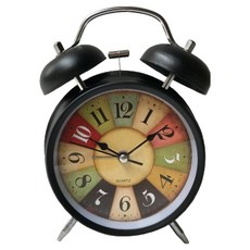 微笑可愛指針式桌上型鬧鐘 10.5 x 5.5 x 16.5 cm, 黑色拼色