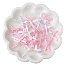Luinorive 包裝卡片裝飾用彩色迷你裝飾緞帶, 白色 + 粉紅色, 100個