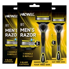 HAOWELL HAOWELL 男性專用5層刀片刮鬍刀 刀柄 + 5片刀片組, 3套