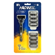 HAOWELL HAOWELL 男士用5層刀片刮鬍刀柄 + 9入刀片組, 1套