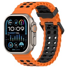 하마테 애플워치 호환 투톤 멀티타공 실리콘 스트랩 42 / 44 / 45 / 46 / 49mm, 오렌지블랙, 1개