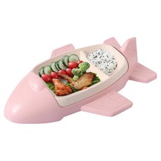 Sarasara幼兒用飛機餐盤+餐盤組, 1套, 粉色, 飛機托盤+盤子