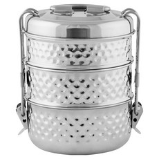 danica STUDIO Heirloom 3層錘紋不鏽鋼便當盒, 圓點 銀色, 1個