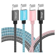 서가 USB-8핀 메탈 고속충전 케이블 1.5m + 3m 4p 세트, 핑크+블랙+다크그레이+블루, 1세트