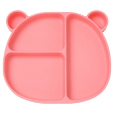 Sarasara兒童矽膠吸附小熊幼兒餐盤, 盤子, 1個, 粉色