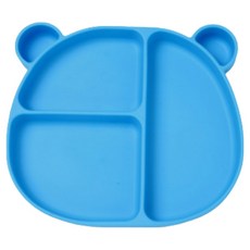 Sarasara兒童矽膠吸附小熊幼兒餐盤, 盤子, 1個, 藍色