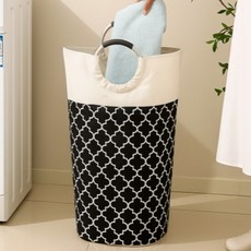 Gorumi 布料大容量可折疊摩洛哥圖案花紋圓形洗衣籃, 黑色