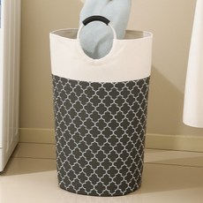 Gorumi 布料大容量可折疊摩洛哥圖案花紋圓形洗衣籃, 灰色