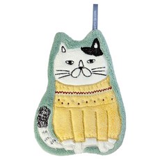 kUSUgURU JAPAN 日本眼鏡貓 模切造型吸水巾/吊掛擦手巾 Neko Zegawa款, 淺綠色, 1條