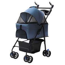 3baby 三個寶 狗狗貓咪輕便可折疊可分離提籃外出寵物推車, 藏青色, 1個