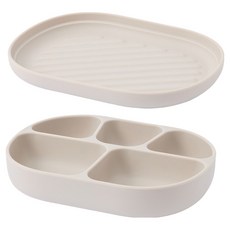 LocknLock 樂扣樂扣 幼兒用 Little Luv 副食品矽膠吸盤餐盤 + 蓋子套組, 1套, 象牙色