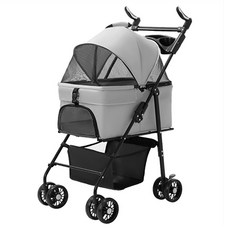 3baby 三個寶 狗狗貓咪輕便可折疊可分離提籃外出寵物推車, 灰色, 1個