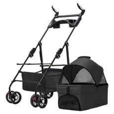 3baby 三個寶 狗狗貓咪輕便可折疊可分離提籃外出寵物推車, 黑色, 1個