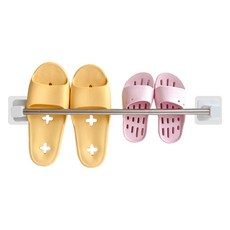 浴室貝內特免鑽孔拖鞋架, 1個, 銀色 + 白色