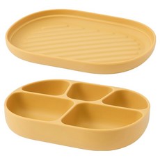 LocknLock 樂扣樂扣 幼兒用 Little Luv 副食品矽膠吸盤餐盤 + 蓋子套組, 1套, 黃色