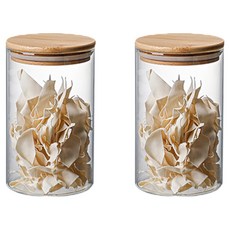 小麥購物 竹木蓋 x 玻璃直筒罐收納罐 L941 15 x 10cm, 2個, 1L