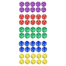 Dasamol 透明骰子 5種 x 10p 套組, 1套, 紅色, 黃色, 紫色, 綠色, 藍色