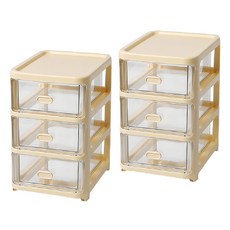 小麥購物 桌面透明抽屜收納盒 C021 382g 2個, 3層, 奶油黃