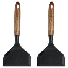 Easy Sili Nova 木柄矽膠廚具 雞蛋捲鍋鏟, 2個, 黑色