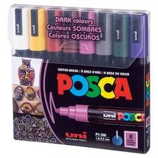 uni 포스카 굵은 글씨용 마카 세트 DARK COLORS PC-5M, 1세트, 8색