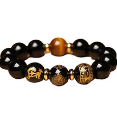 生活智慧 女性用黑曜石許願12生肖幸運手鍊 馬 10mm, 1個, 混合色