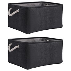 日常焦點 舒適繩編織物亞麻收納盒, 2個, 黑色