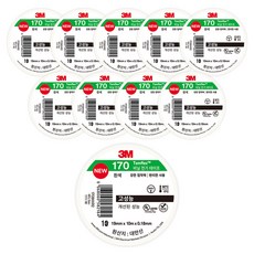 쓰리엠 템플렉스 비닐 전기 테이프 170 흰색 10m, 10개