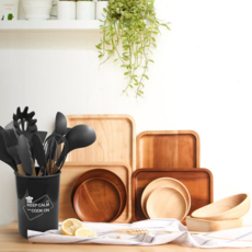 arlink 歐風木柄廚具組 實木握把/順手好握/耐用 S12, 食物夾 + 小勺子 + 漏勺 + 意粉爪 + 漏鏟 + 打蛋器 + 刷子 + 平頭勺 + 刮刀 + 湯勺 + 鍋鏟, 1組, 灰色