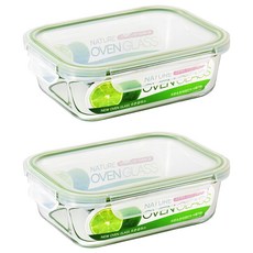 발룬피니 내열강화유리 직사각 밀폐용기, 2개, 1040mL