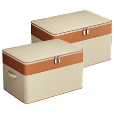 日常風 雙層布藝收納箱, 2個, 象牙白